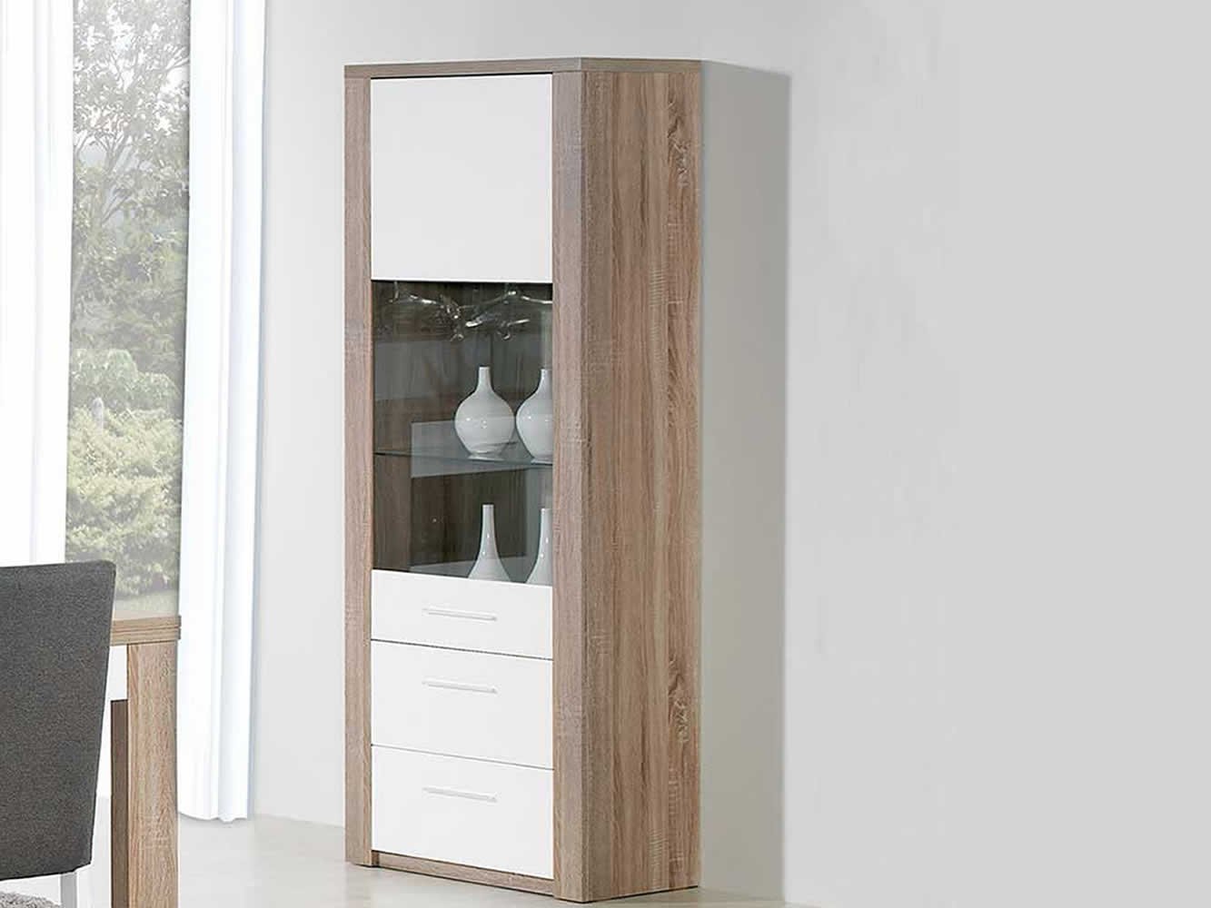 Como Grey Oak/White Glass Cabinet