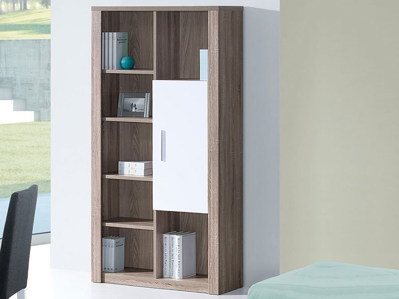 Como Grey Oak/White Bookcase with 1 Door