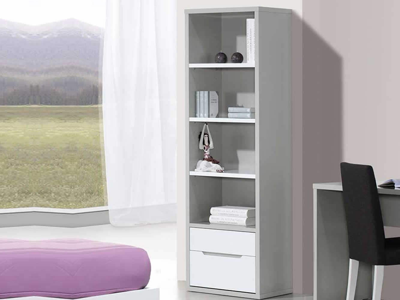 Venice Grey/White Bookcase with 2 dr.