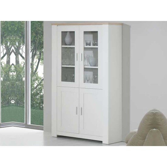 Florence Oak/White 4 Door Display Cabinet