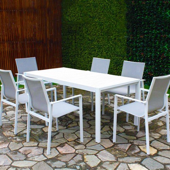 Amalfi 6 Seat Rectangular Dining Set - With Texteline Chairs