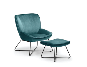 Cadeira e Tamburete Mila em Veludo Verde-Azulado MIL302
