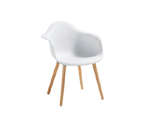 Kenna Armchair
White Plastic w/ Natural Wood Legs