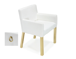 White Armchair w/ Cherry Legs
and Back Handle