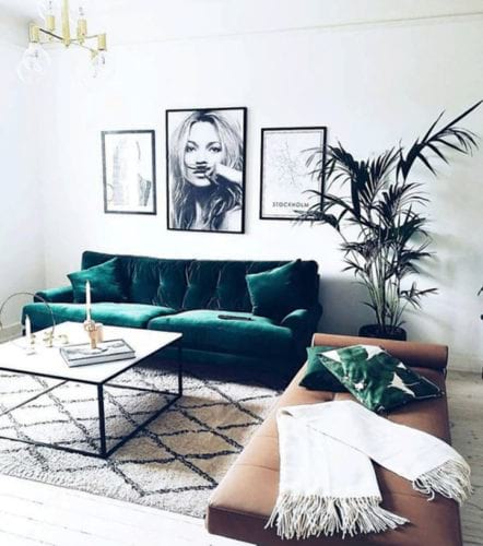 Un sofa de terciopelo anadira glamour a su sala manteniendo la elegancia del ambiente.